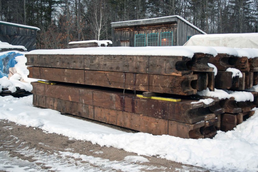 Beams from Amoskeag Mill Number 12 Annex in Manchester, New Hampshire, where Longleaf Lumber reclaimed wood.