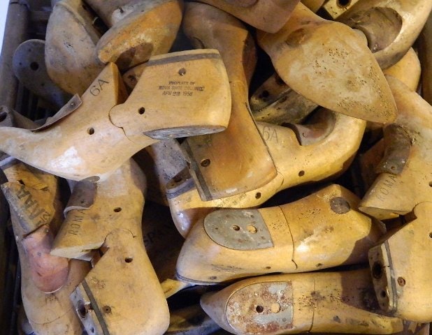 Antique hardwood shoe lasts salvaged from a Lawrence, Massachusetts mill building. Antique hardwood shoe lasts salvaged from a Lawrence, Massachusetts mill building.