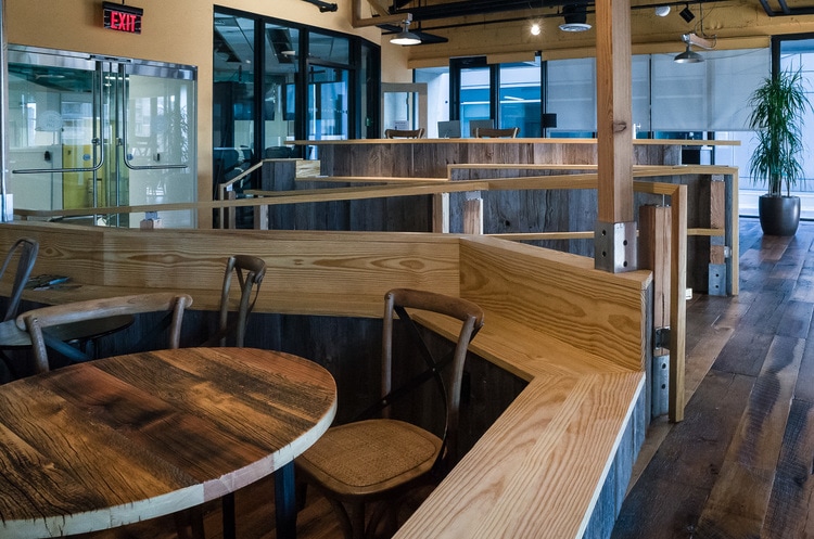 Reclaimed Heart Pine Benches ~ Venture Café at Cambridge Innovation Center, Kendall Square, Massachusetts Reclaimed Heart Pine Benches ~ Venture Café at Cambridge Innovation Center, Kendall Square, Massachusetts