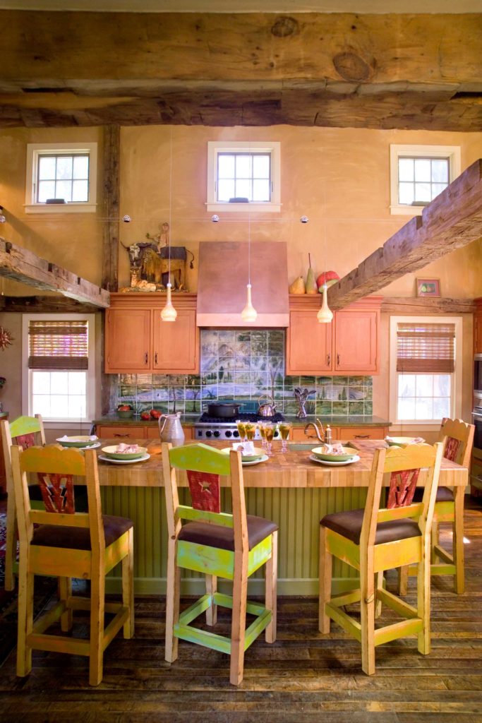 Hand-Hewn Beams ina Private Home Kitchen