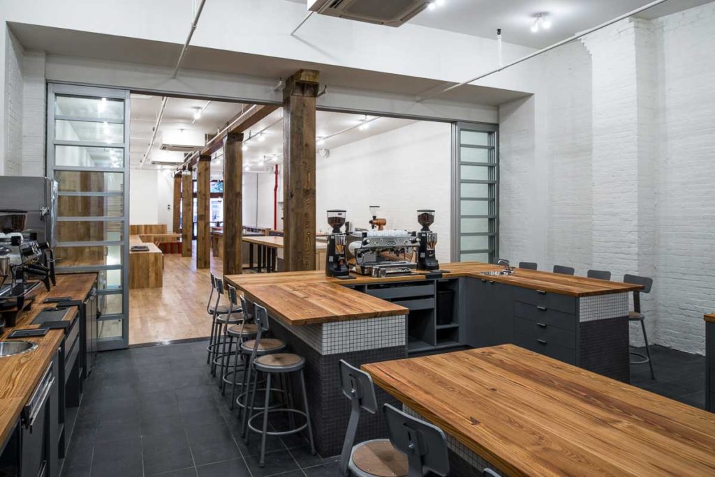 Reclaimed Heart Pine Counters ~ Counter Culture Coffee, New York City Reclaimed Heart Pine Counters ~ Counter Culture Coffee, New York City