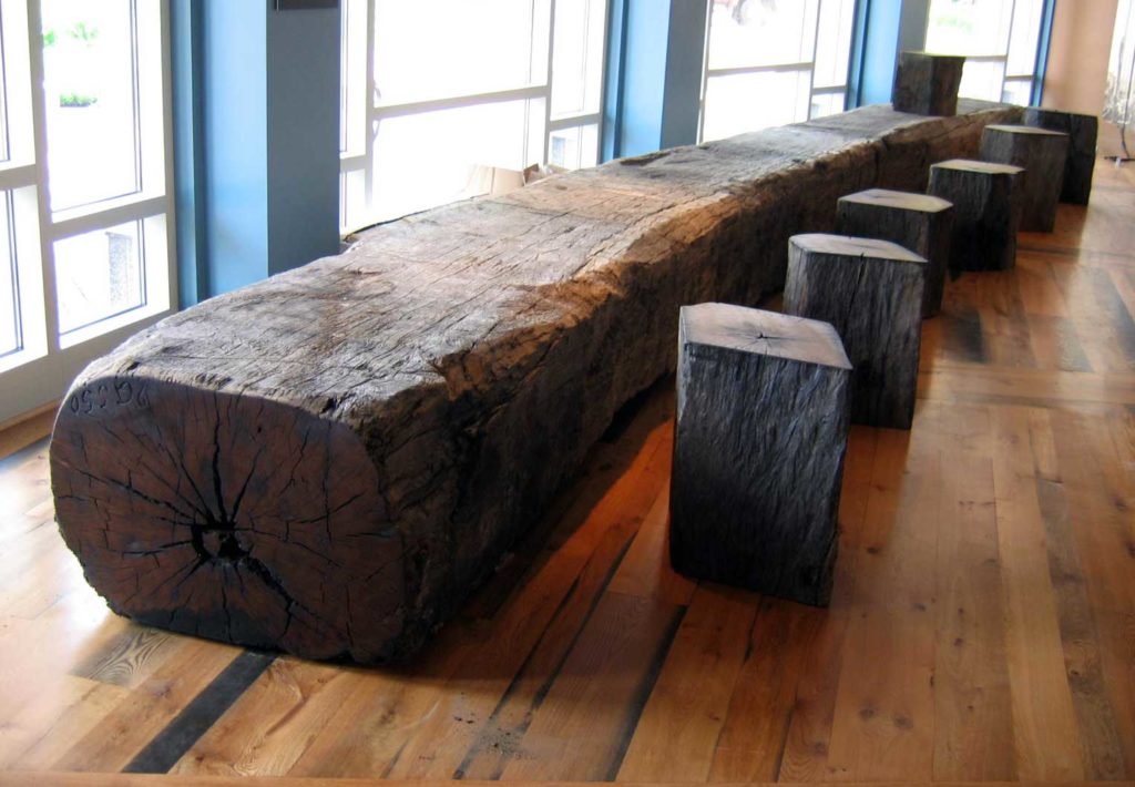 Reclaimed Southern Live Oak Museum Bench &amp; Pedestals ~ Boston, Massachusetts
