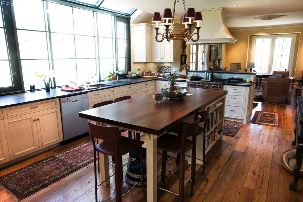 Reclaimed Red &amp; White Oak Flooring &amp; Reclaimed Walnut Countertop Kitchen Island ~ Private Residence, Hingham, Massachusetts