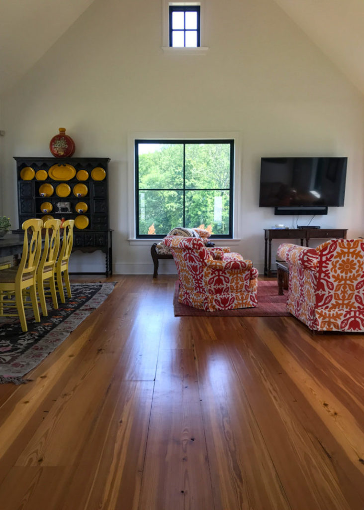 Wide Reclaimed Heart Pine Flooring in Private Home