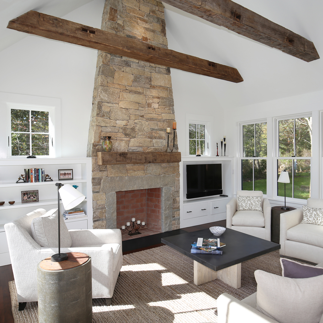 Salvaged Hand-Hewn Fireplace Mantel and Beams
