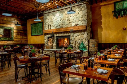 Capo Restaurant in South Boston Fireplace & Reclaimed Wood Tables
