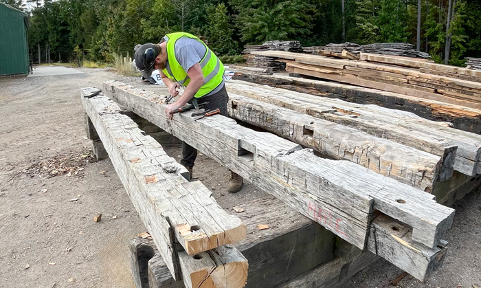 Denailing Salvaged Lumber at Longleaf Lumber's Mill in Maine