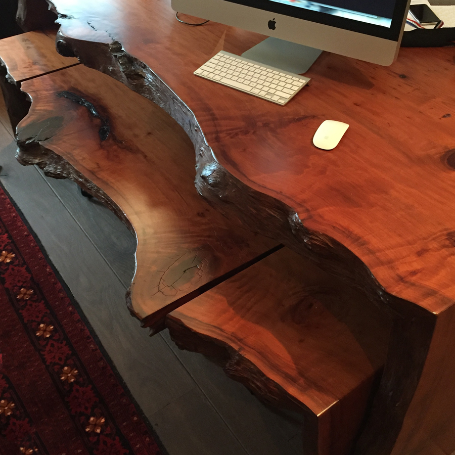 Salvaged Redwood Slab Desk in Private Home Salvaged Redwood Slab Desk in Private Home