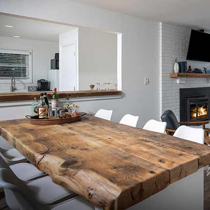 Coastal Maine Hotel With Reclaimed Hemlock Counters, Island Tops, Shelving and Mantles