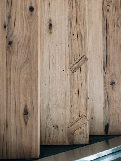 Reclaimed hickory stair treads with repair key