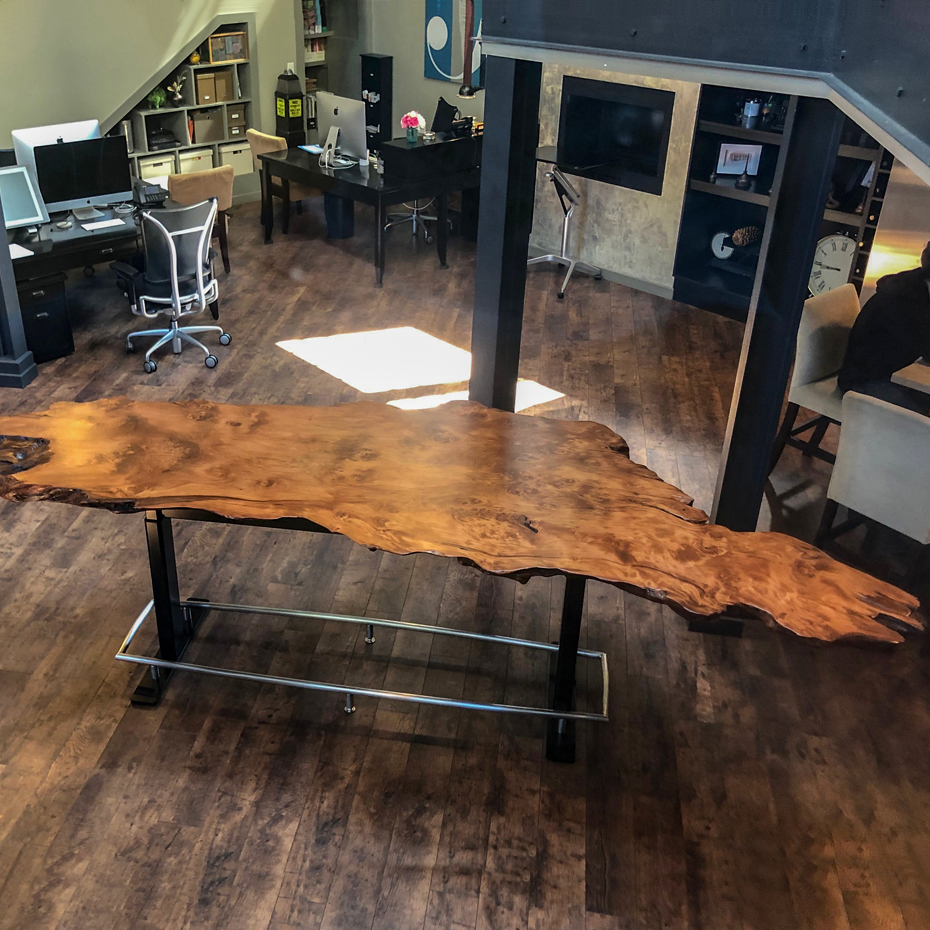 Salvaged Redwood Slab Table in Office Space Salvaged Redwood Slab Table in Office Space