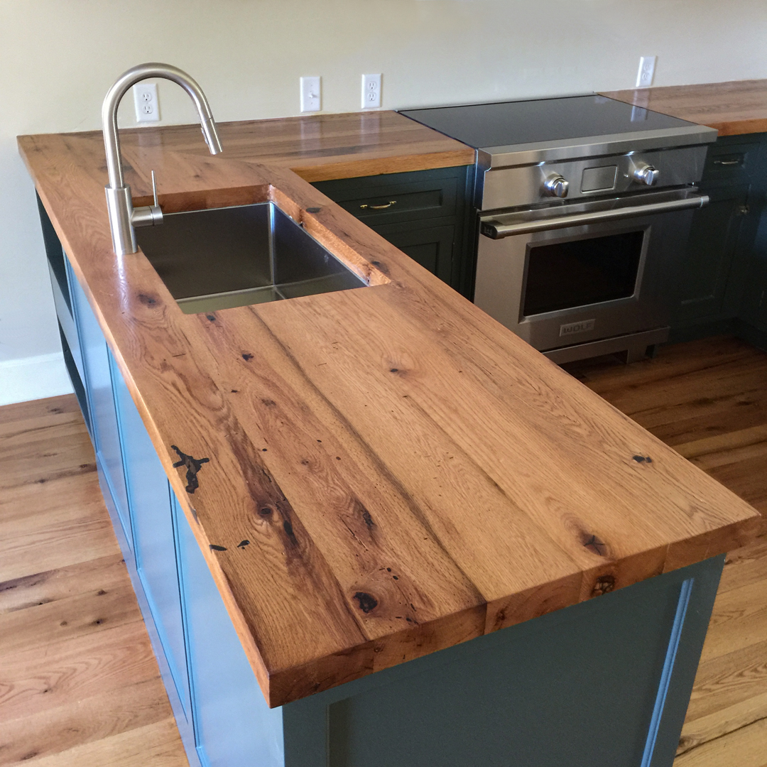 Reclaimed Oak Counters and Flooring in Private Home