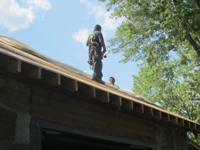 Roofers Repairing Magazine Beach Powder House