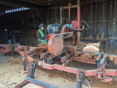Sawing Reclaimed HIckory on the Wood Mizer