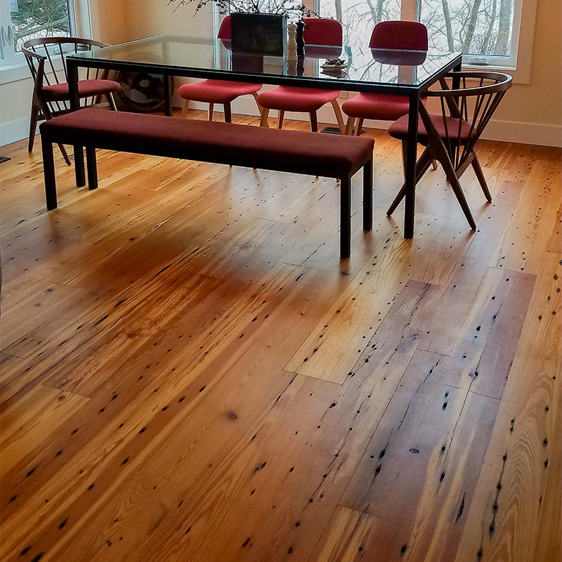Reclaimed Naily Buckshot Heart Pine Flooring - Tung Oil Finish Reclaimed Naily Buckshot Heart Pine Flooring - Tung Oil Finish