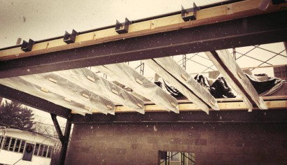 Reclaimed Heart Pine Beams at 2 East Bacon