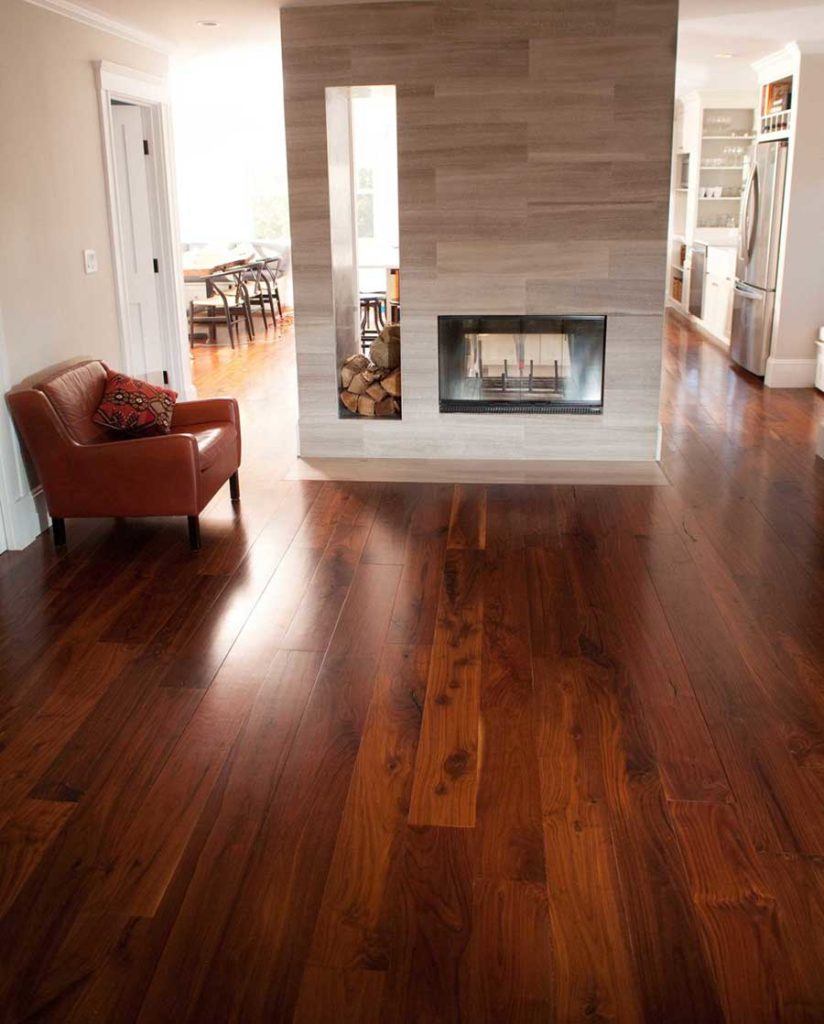 Reclaimed Black Walnut Flooring in a Cambridge, MA private residence.
