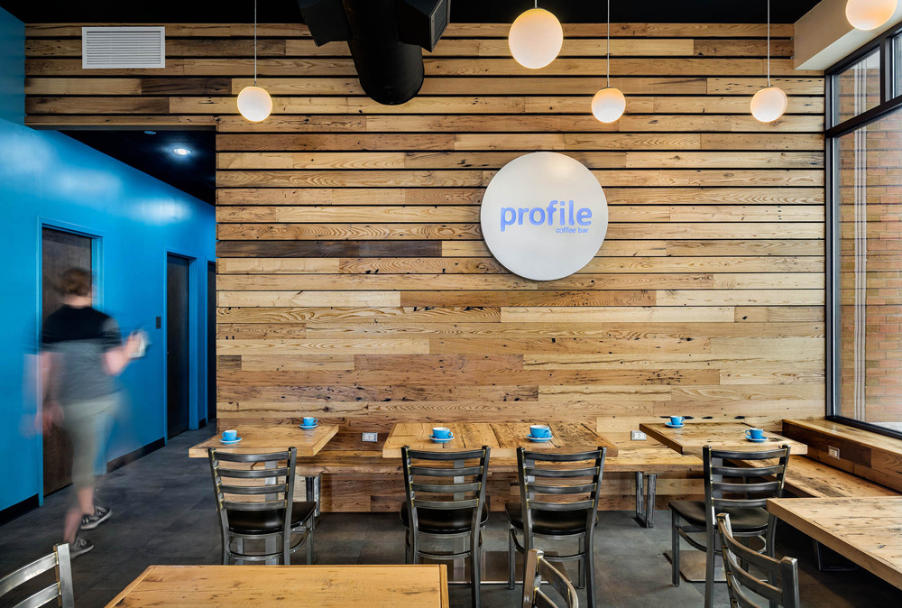 Reclaimed Chestnut Paneling and Spruce Tables - Profile Coffee Bar, Portsmouth, NH