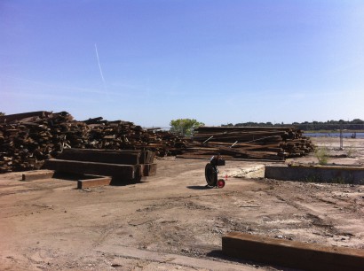 Reclaimed Heart Pine beams from Atlas Terminal warehouse in Providence, Rhode Island.