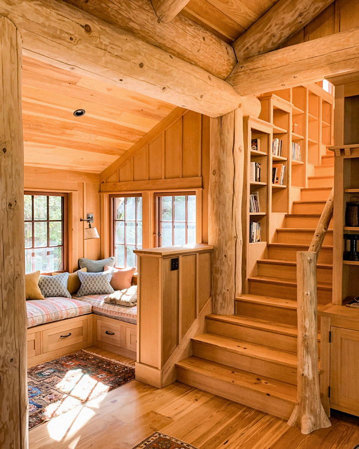 Reclaimed Wide Heart Pine Flooring, Treads, and Millwork In Private Home Reclaimed Wide Heart Pine Flooring, Treads, and Millwork In Private Home
