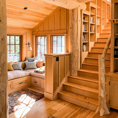 Reclaimed Wide Heart Pine Flooring, Treads, and Millwork In Private Home