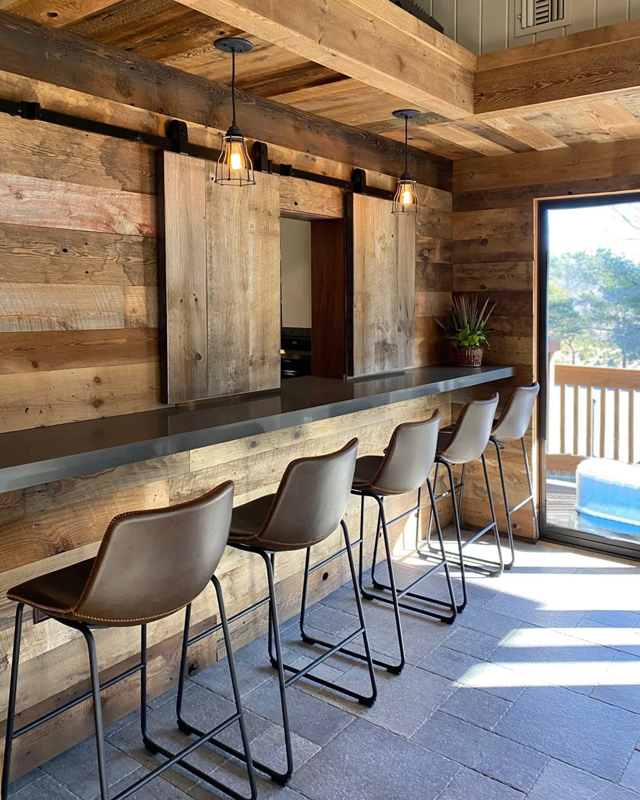 Reclaimed Wire-Brushed Mixed Softwoods Paneling at Resort Reclaimed Wire-Brushed Mixed Softwoods Paneling at Resort