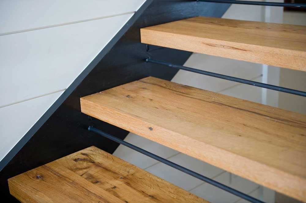 Reclaimed custom-milled oak stair treads for a Maine private residence. Reclaimed custom-milled oak stair treads for a Maine private residence.