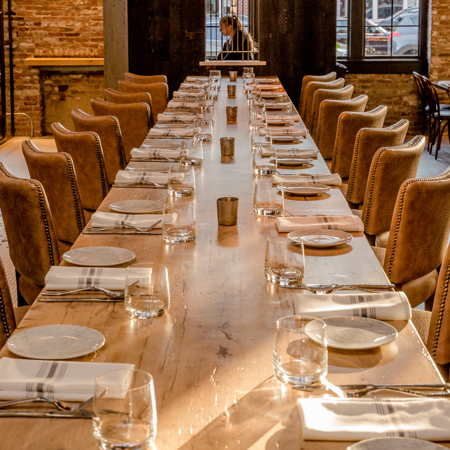 Reclaimed Oak Wood Table at Ledger Restaurant in Salem, MA
