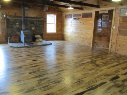 Reclaimed Skip-Planed Factory Maple Flooring at Bosebuck Mountain Camps in Maine