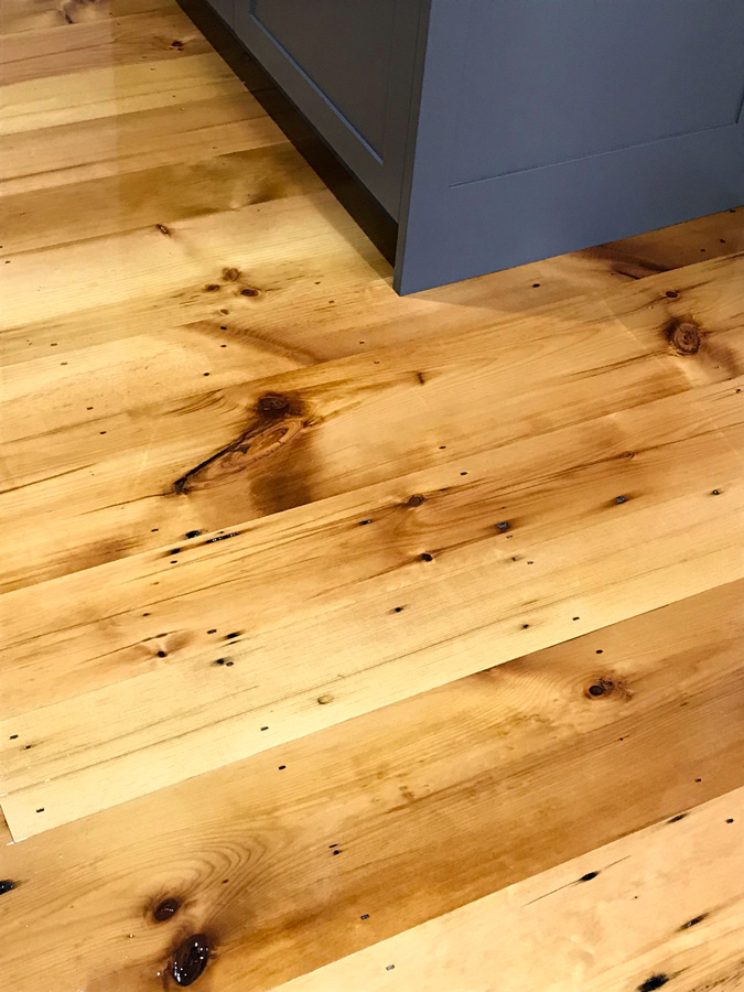 Reclaimed White Pine Floor Finished With Clear Oil-Based Poly Reclaimed White Pine Floor Finished With Clear Oil-Based Poly