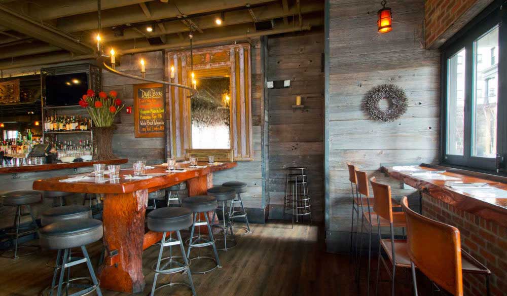 Salvaged Redwood Table and Barn Board in Cambridge, MA Restaurant Salvaged Redwood Table and Barn Board in Cambridge, MA Restaurant