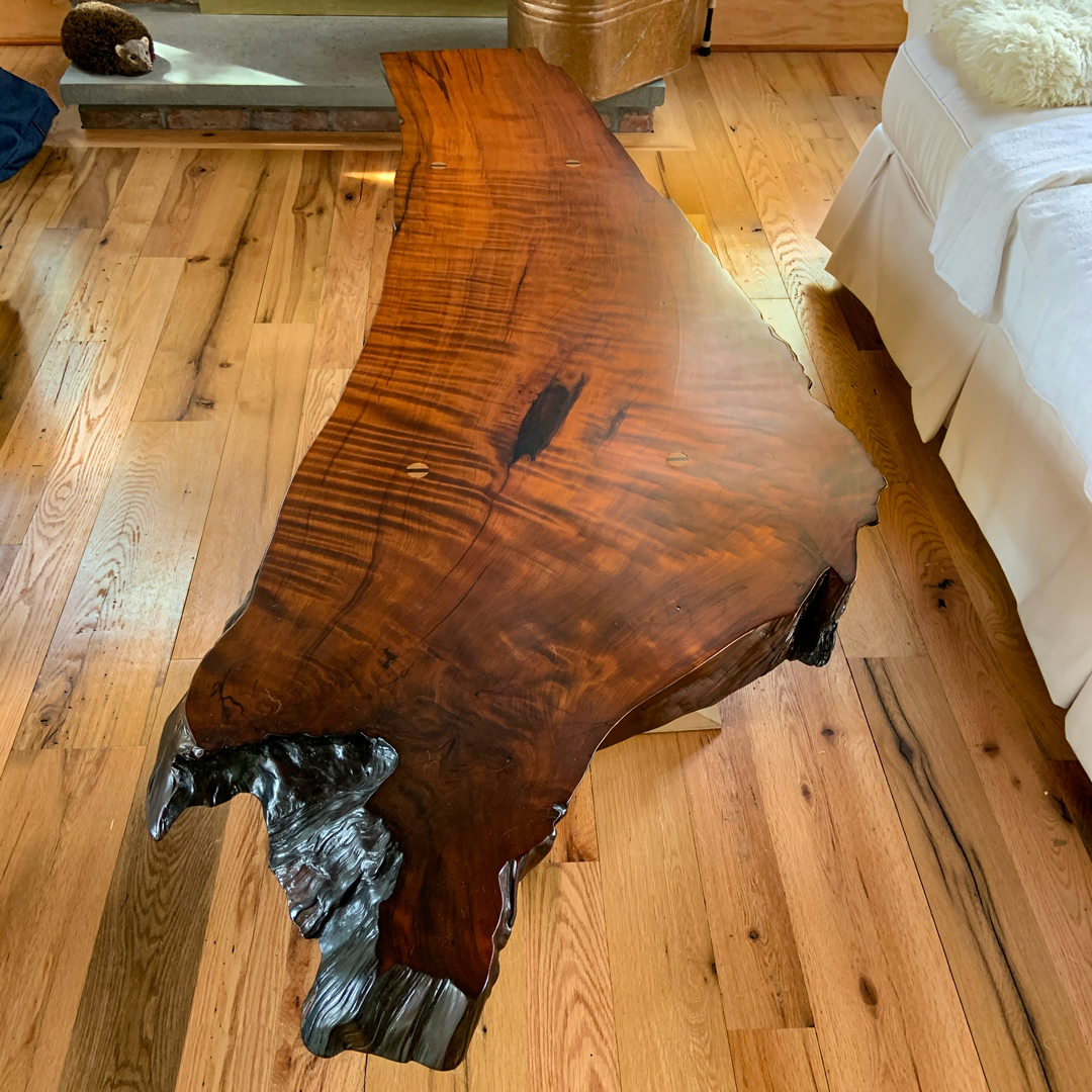 Salvaged Redwood Table and Reclaimed Oak Flooring