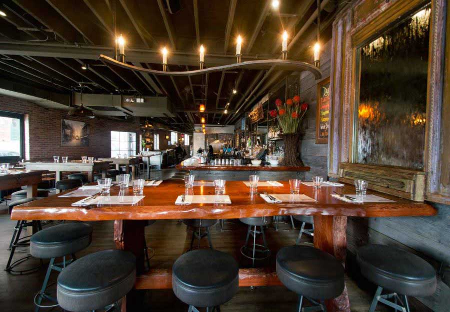 Salvaged Redwood Table and Barn Board in Cambridge, MA Restaurant Salvaged Redwood Table and Barn Board in Cambridge, MA Restaurant