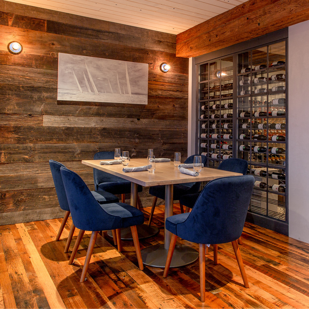 Restaurant Barn Board Reclaimed Oak Mushroom Wood Connecticut Restaurant With Barn Board Paneling, Skip-Planed Oak Flooring, and Mushroom Wood Beam Cladding
