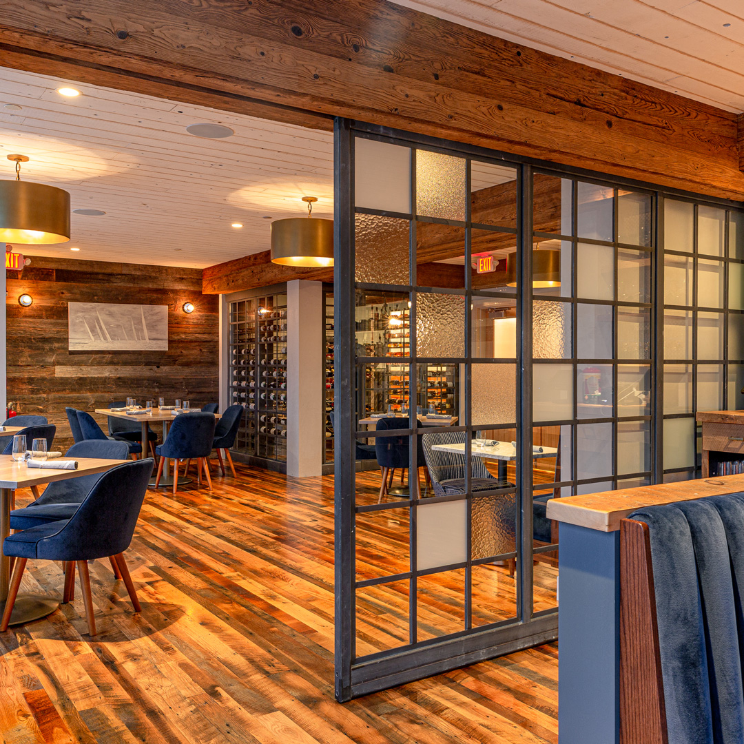 Connecticut Restaurant With Barn Board Paneling, Reclaimed Oak Flooring, and Mushroom Wood Beam Cladding