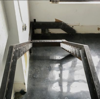 steel staircase for reclaimed hickory treads