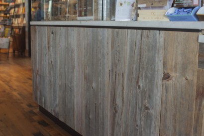 Reclaimed barn board at An Unlikely Story bookstore
